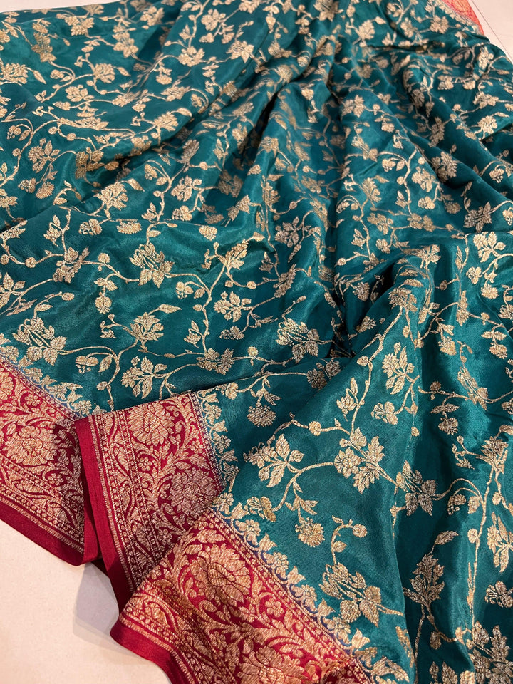 Bottle green Pure Banarasi Khaddi Crepe Silk Saree