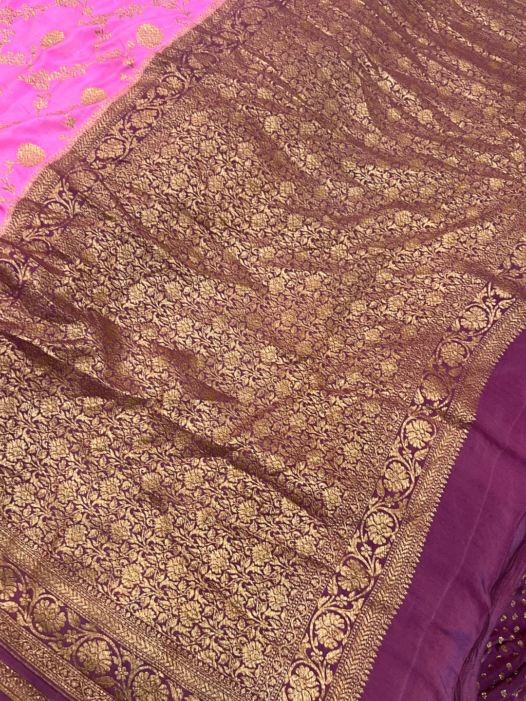Pink Pure Crepe Silk Handloom Banarasi Saree with Floral Jaal