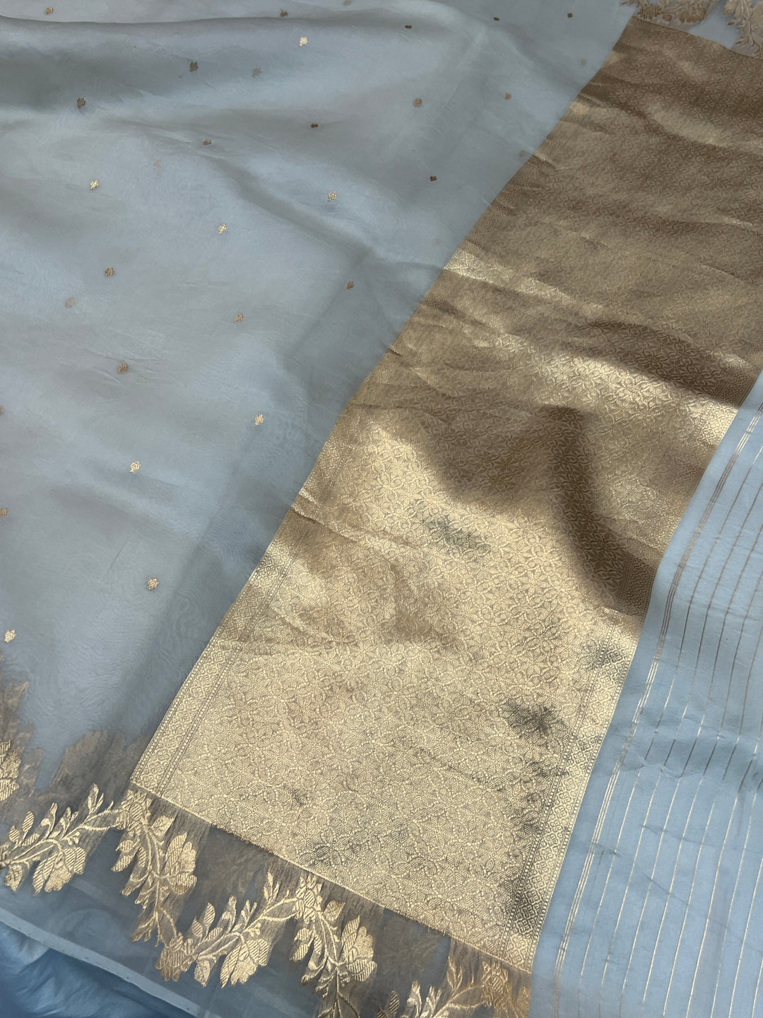 Grey Pure Kora Silk Handloom Banarasi Saree