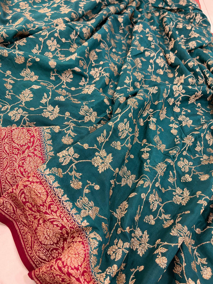 Bottle green Pure Banarasi Khaddi Crepe Silk Saree