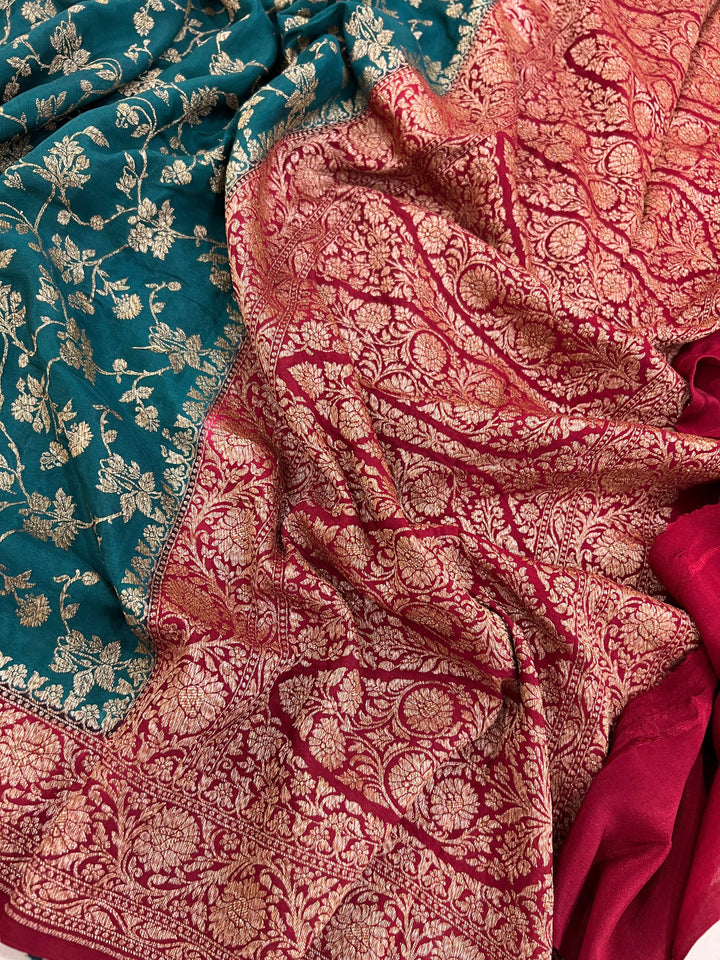 Bottle green Pure Banarasi Khaddi Crepe Silk Saree