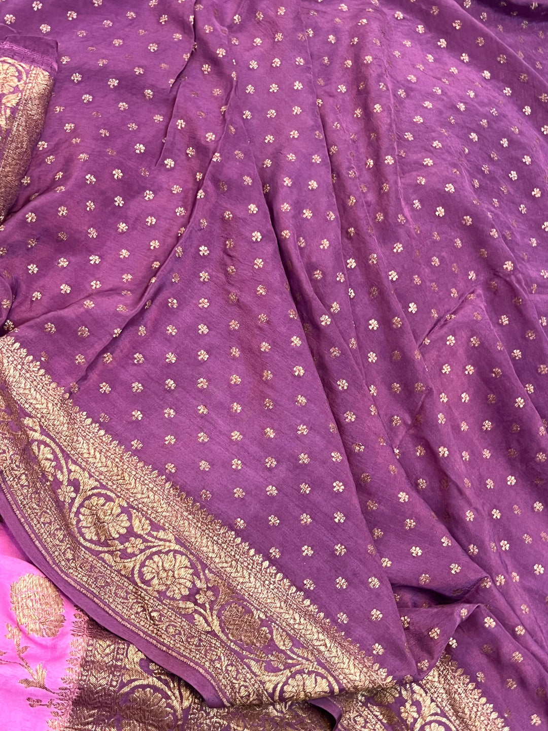 Pink Pure Crepe Silk Handloom Banarasi Saree with Floral Jaal