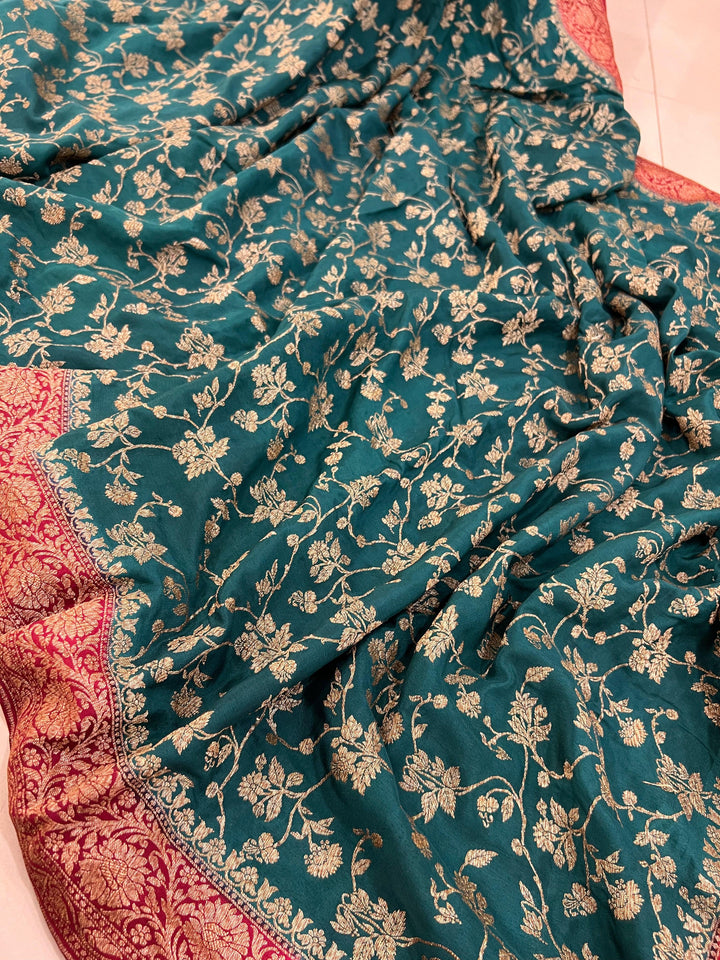 Bottle green Pure Banarasi Khaddi Crepe Silk Saree