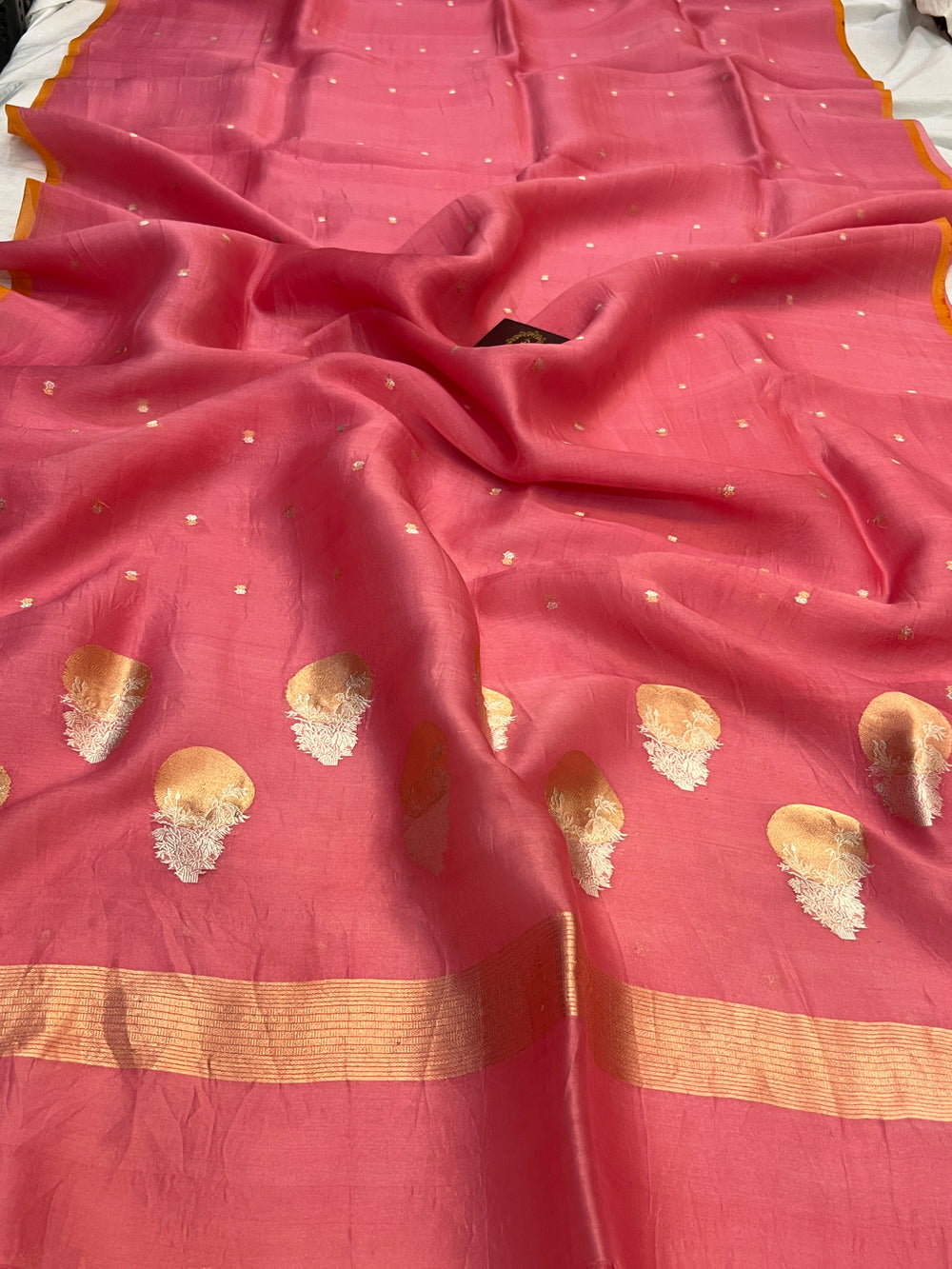 Onion pink Pure Kora Silk Handloom Banarasi Saree