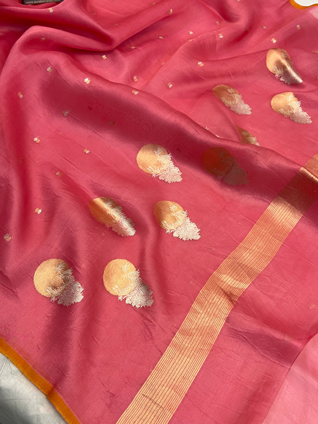Onion pink Pure Kora Silk Handloom Banarasi Saree