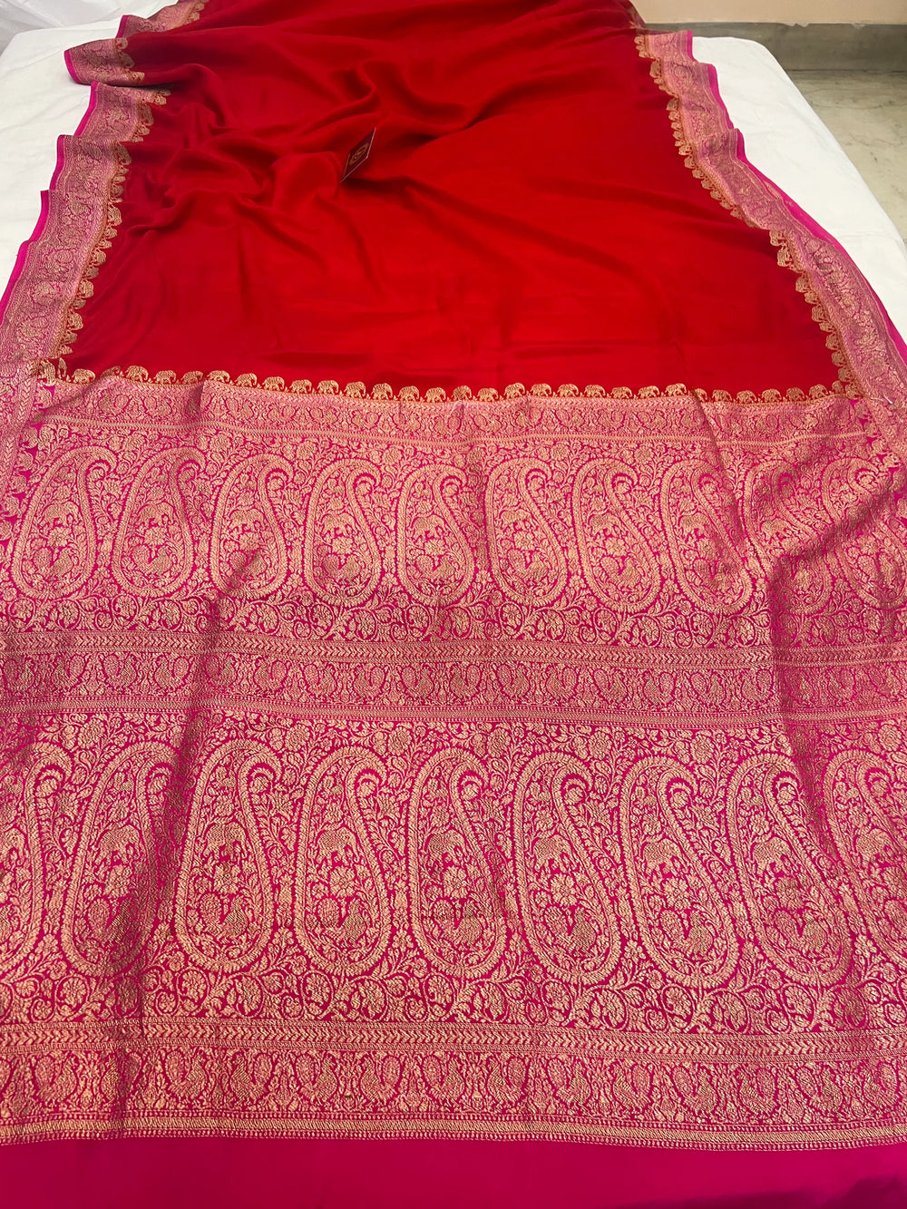 Red Pure Crepe Silk Handloom Banarasi Saree with Elephant Motifs