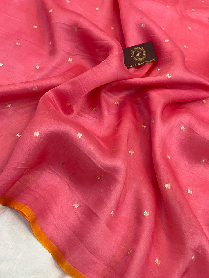 Onion pink Pure Kora Silk Handloom Banarasi Saree