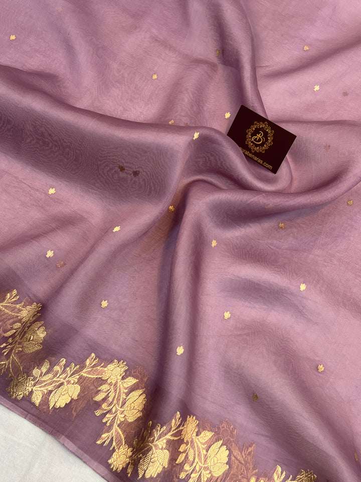Dusty Lavender Pure Kora Silk Handloom Banarasi Saree