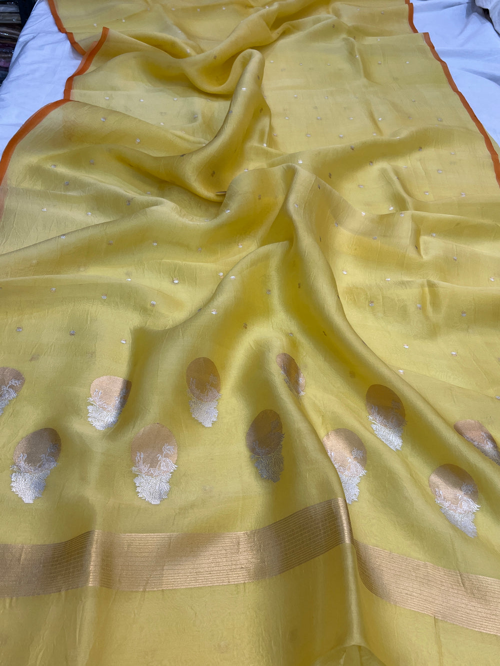 Summer yellow Pure Kora Silk Handloom Banarasi Saree