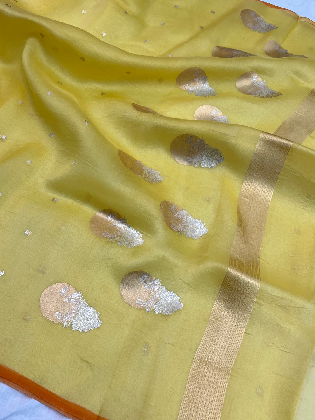 Summer yellow Pure Kora Silk Handloom Banarasi Saree