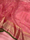 Strawberry Pink Banarasi Handloom Kora Silk Saree - Aura Benaras