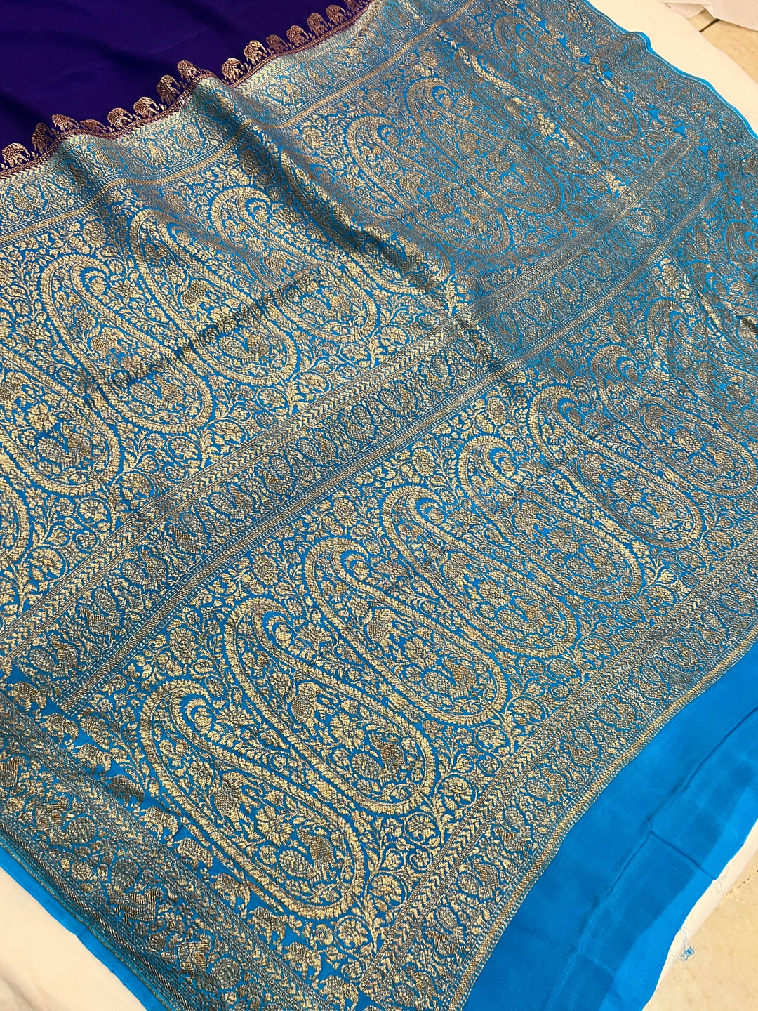 Deep Blue Pure Crepe Silk Handloom Banarasi Saree with Elephant Motifs