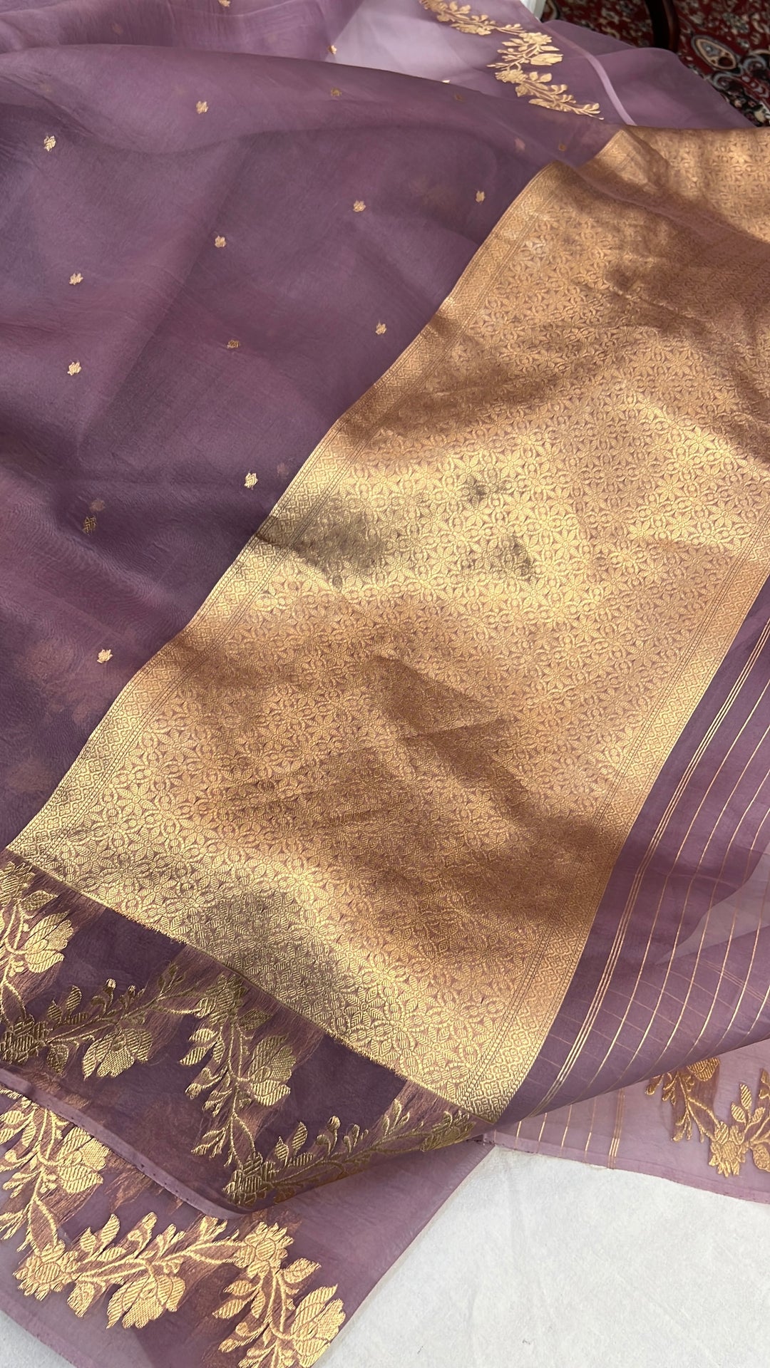 Dusty Lavender Pure Kora Silk Handloom Banarasi Saree