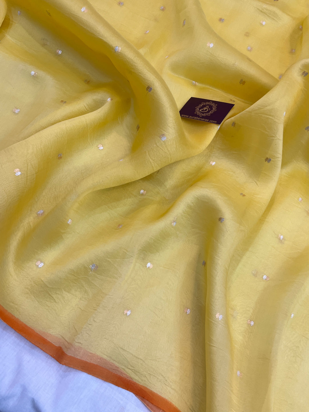 Summer yellow Pure Kora Silk Handloom Banarasi Saree