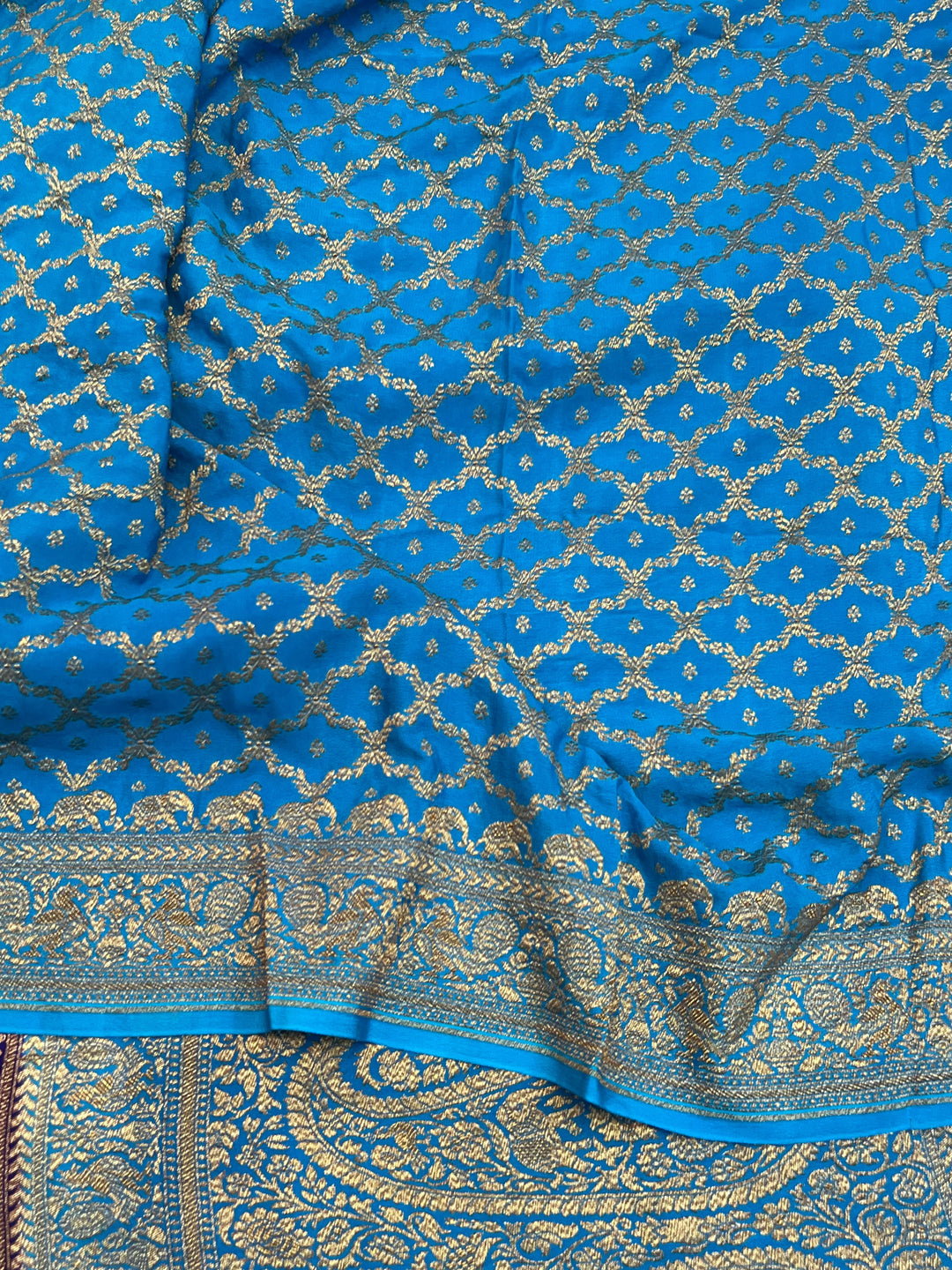 Deep Blue Pure Crepe Silk Handloom Banarasi Saree with Elephant Motifs
