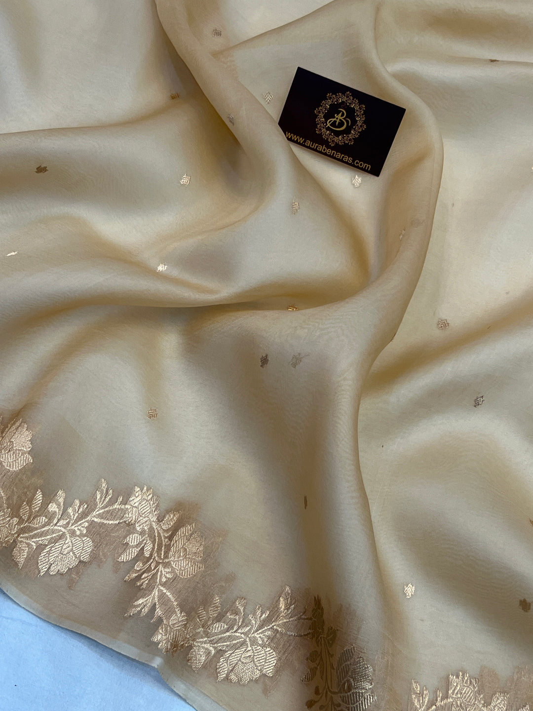 Beige Pure Kora Silk Handloom Banarasi Saree