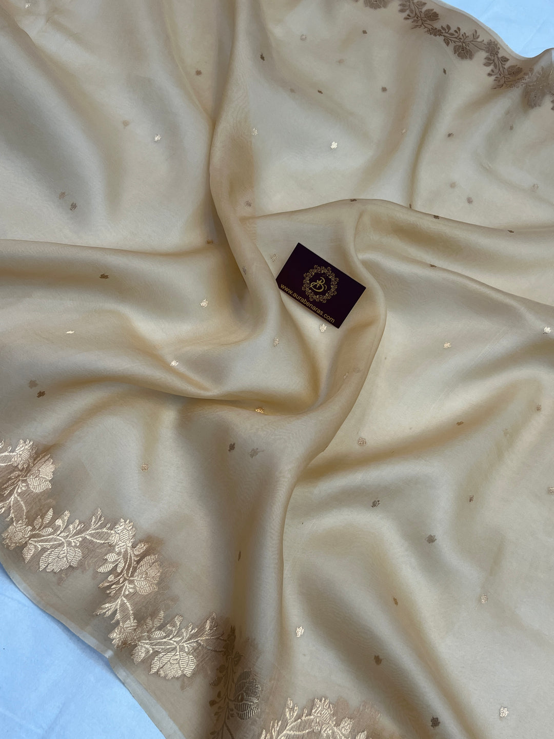 Beige Pure Kora Silk Handloom Banarasi Saree