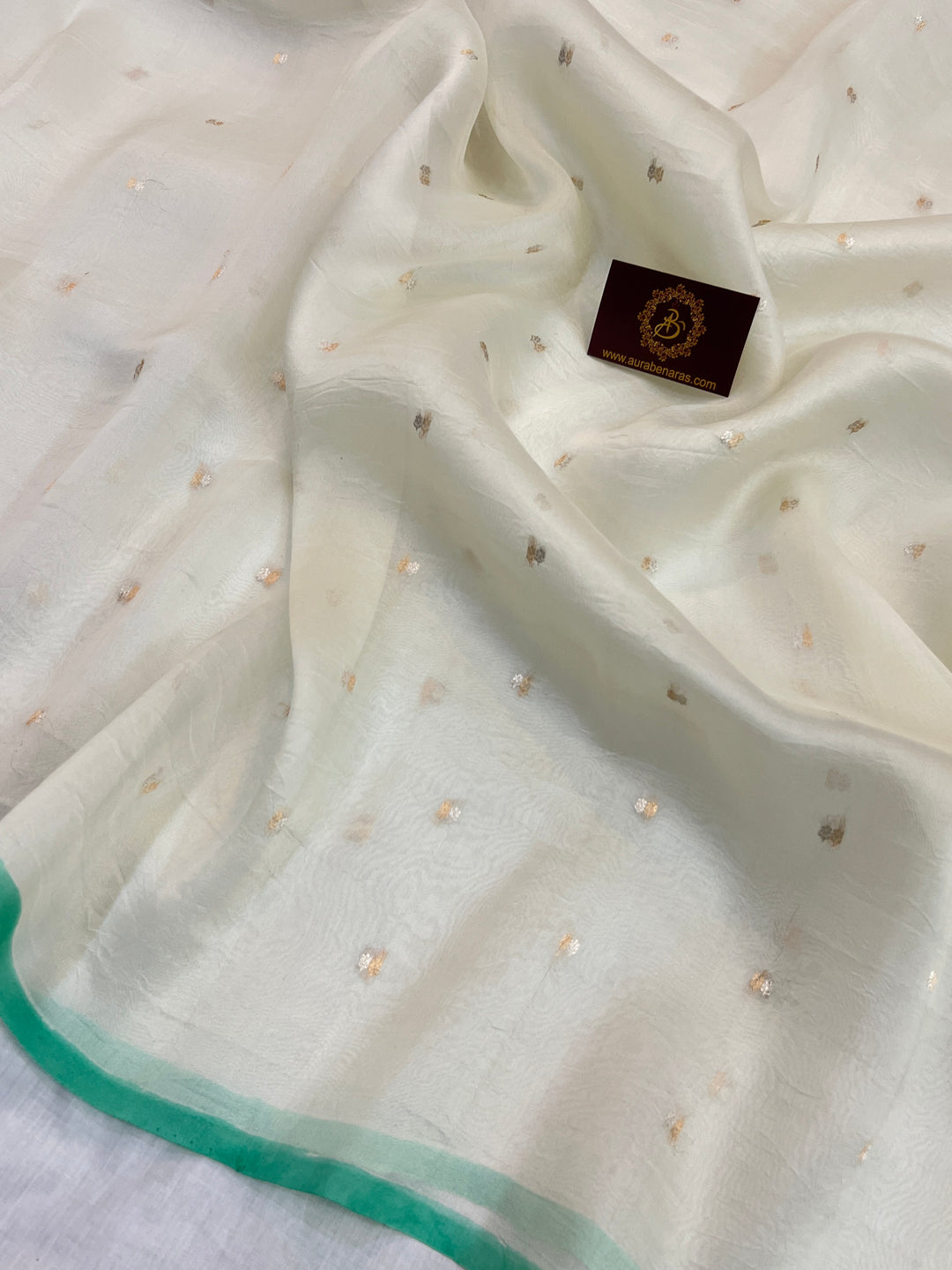 Off white Pure Kora Silk Handloom Banarasi Saree