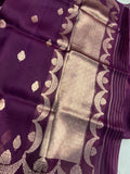 Wine Banarasi Handloom Kora Silk Saree - Aura Benaras