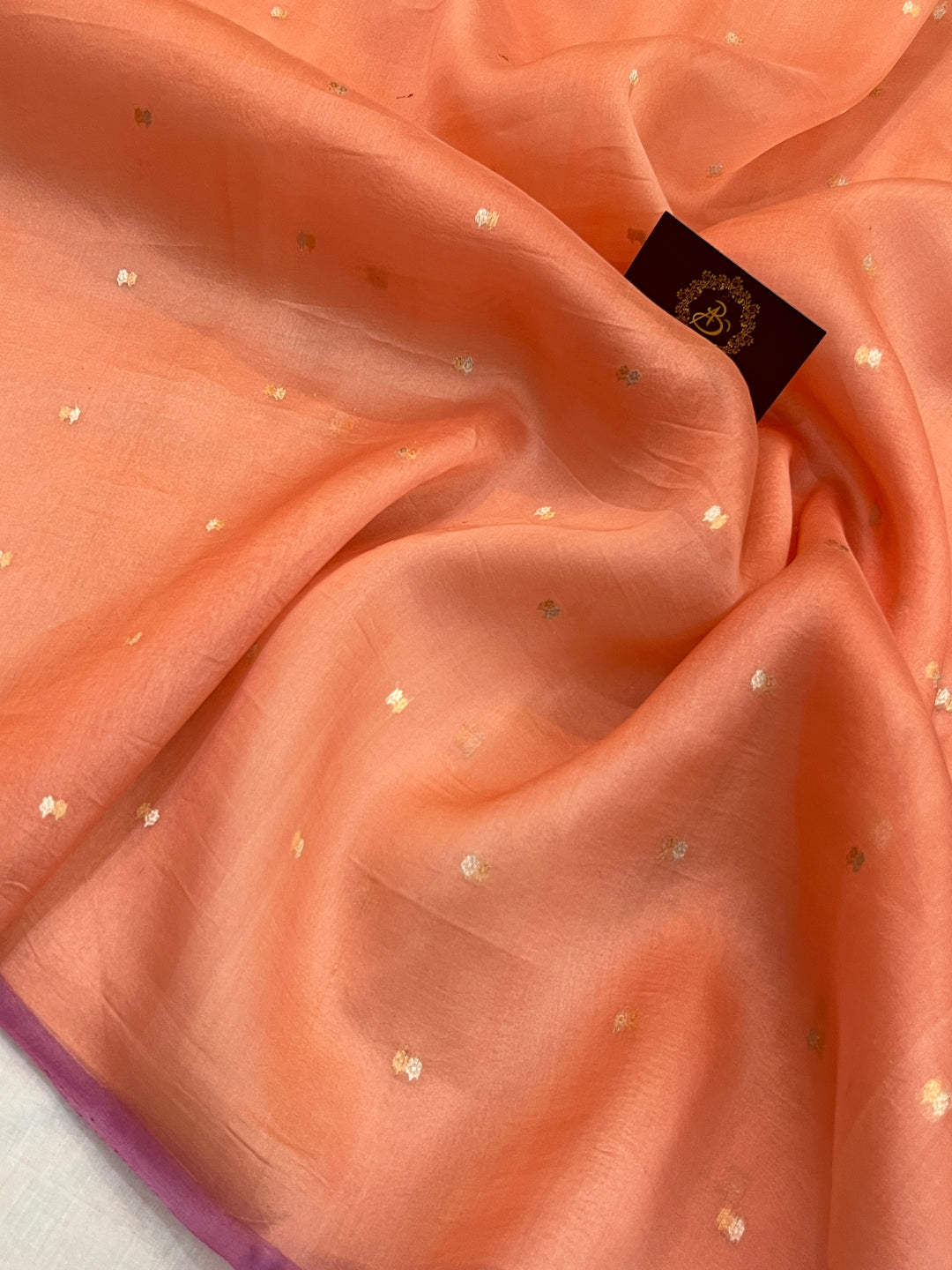 Peach Pure Kora Silk Handloom Banarasi Saree