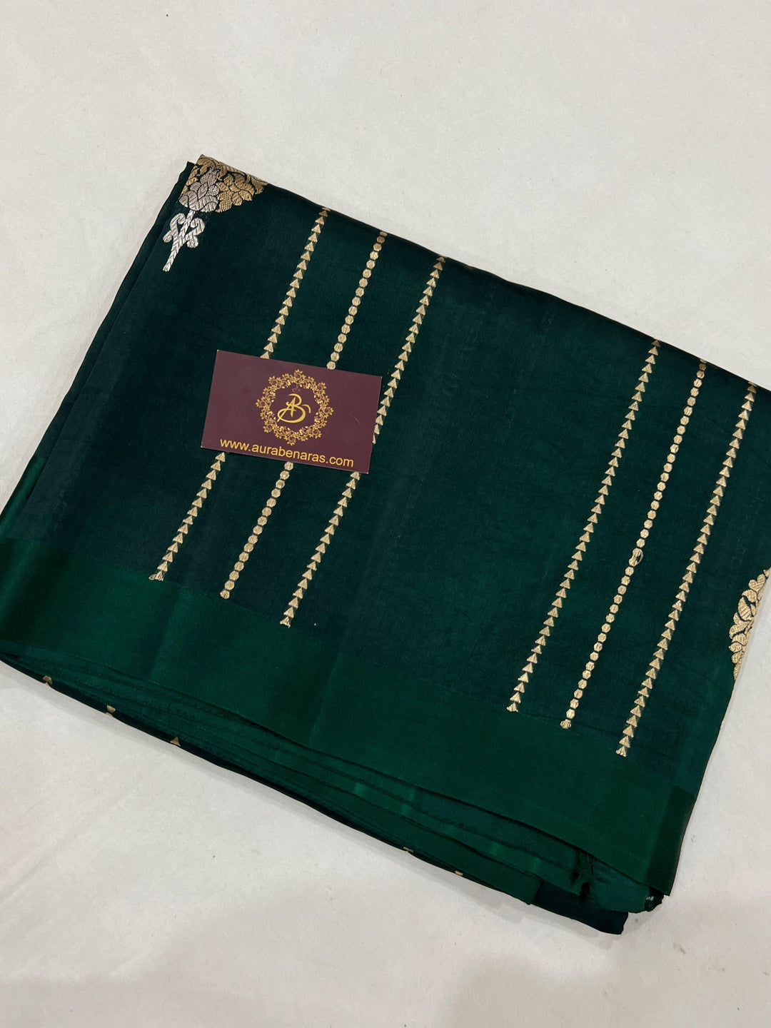 Bottle Green Pure Banarasi Handloom Silk Saree - Aura Benaras