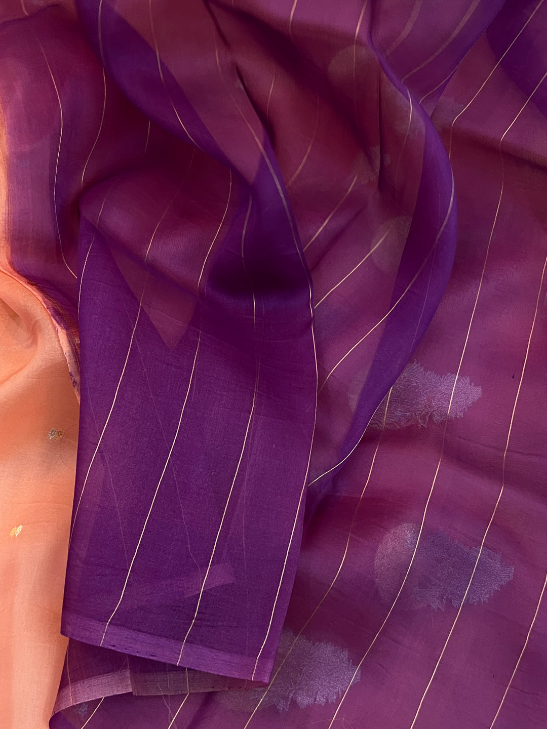 Peach Pure Kora Silk Handloom Banarasi Saree