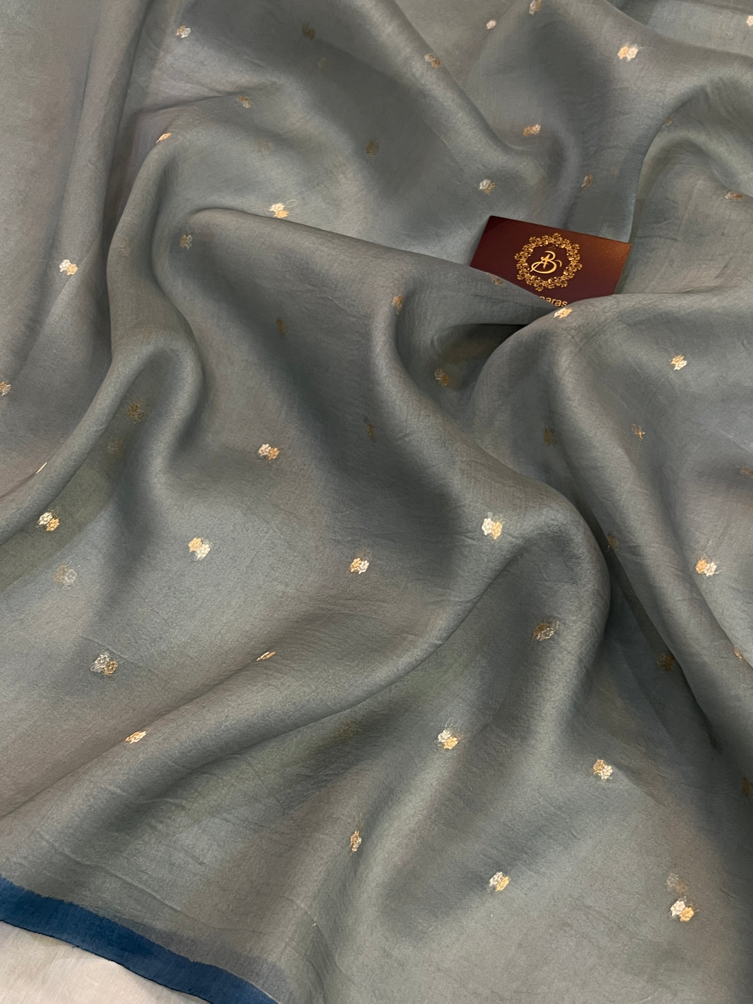 Grey Pure Kora Silk Handloom Banarasi Saree