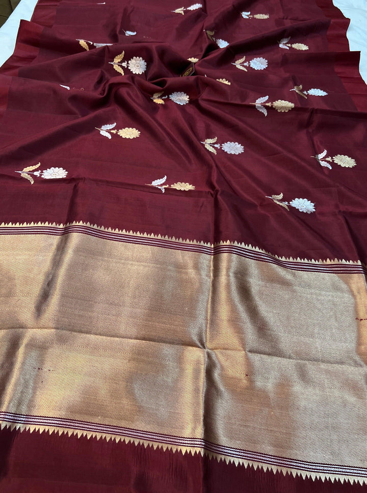 Maroon Pure Banarasi Handloom Silk Saree - Aura Benaras