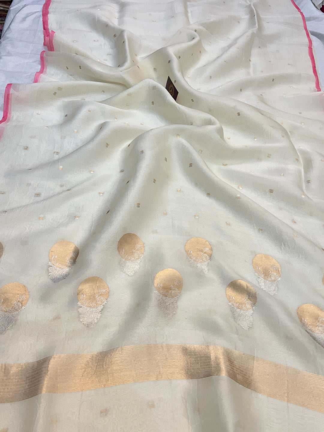 Off white Pure Kora Silk Handloom Banarasi Saree