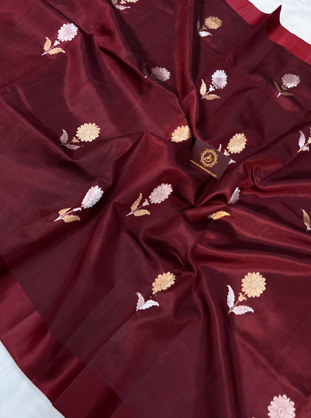 Maroon Pure Banarasi Handloom Silk Saree - Aura Benaras