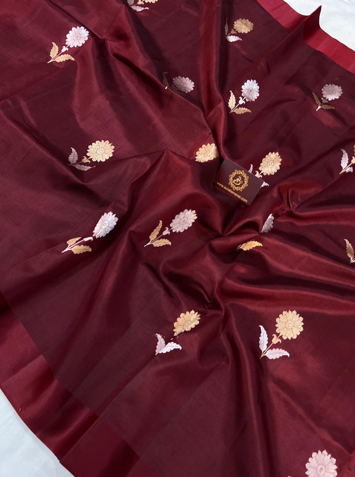 Maroon Pure Banarasi Handloom Silk Saree - Aura Benaras