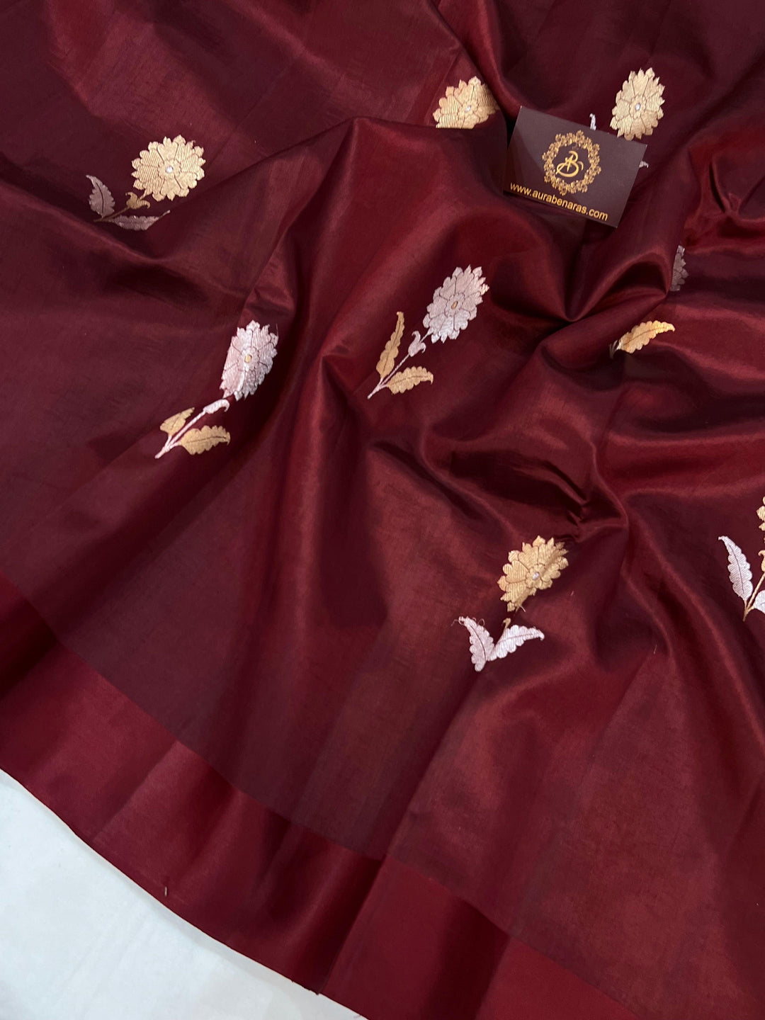 Maroon Pure Banarasi Handloom Silk Saree - Aura Benaras