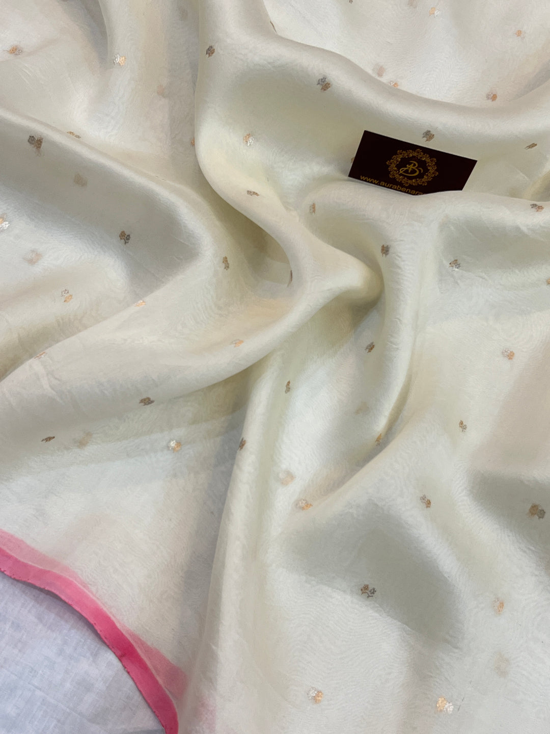 Off white Pure Kora Silk Handloom Banarasi Saree