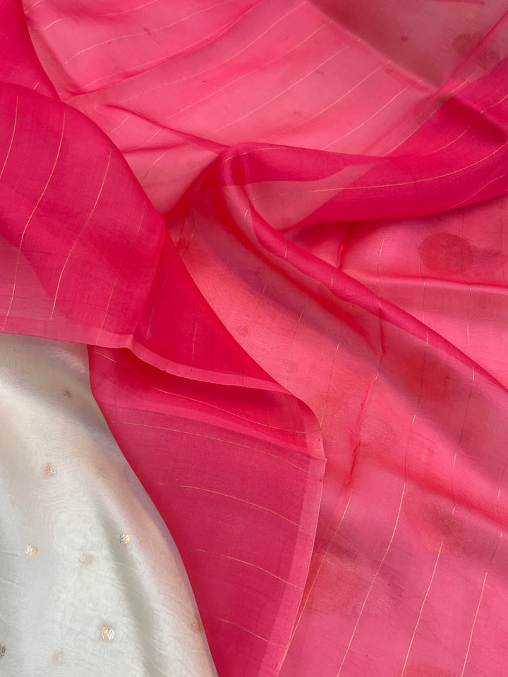 Off white Pure Kora Silk Handloom Banarasi Saree