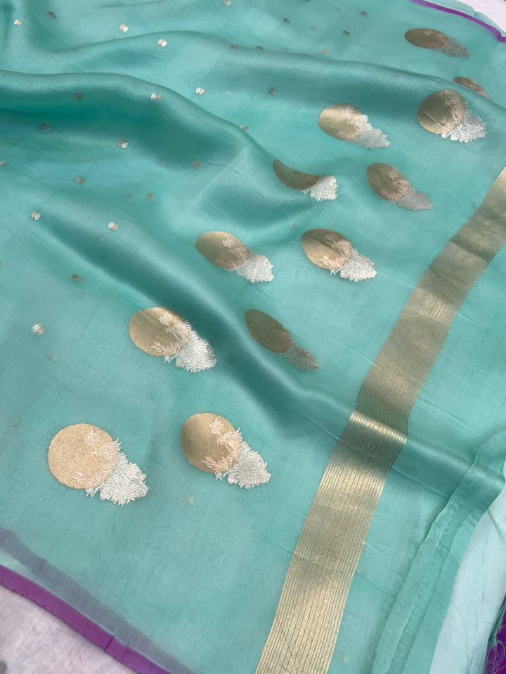 Blue Pure Kora Silk Handloom Banarasi Saree