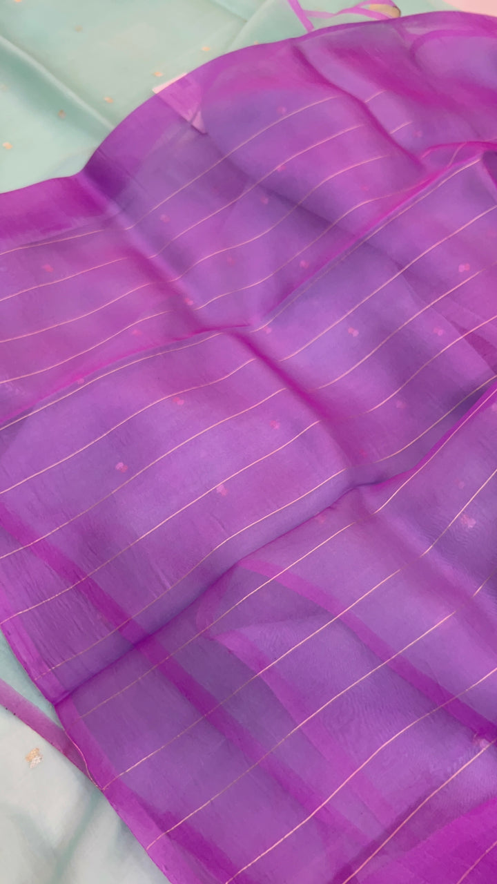 Blue Pure Kora Silk Handloom Banarasi Saree