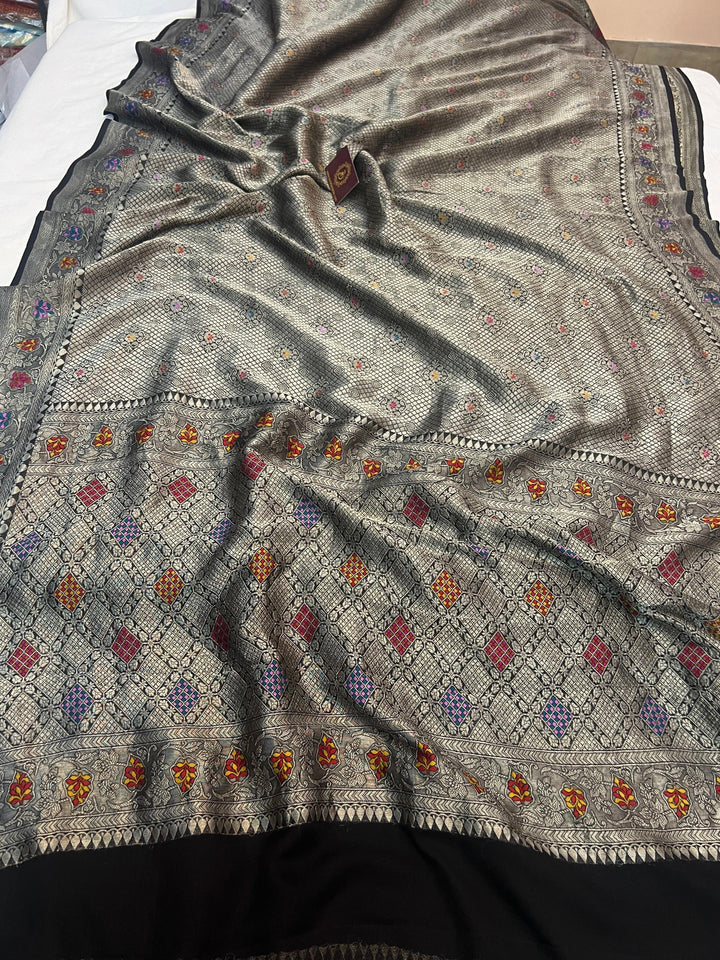 Black Pure Banarasi Handloom Khaddi Georgette Saree