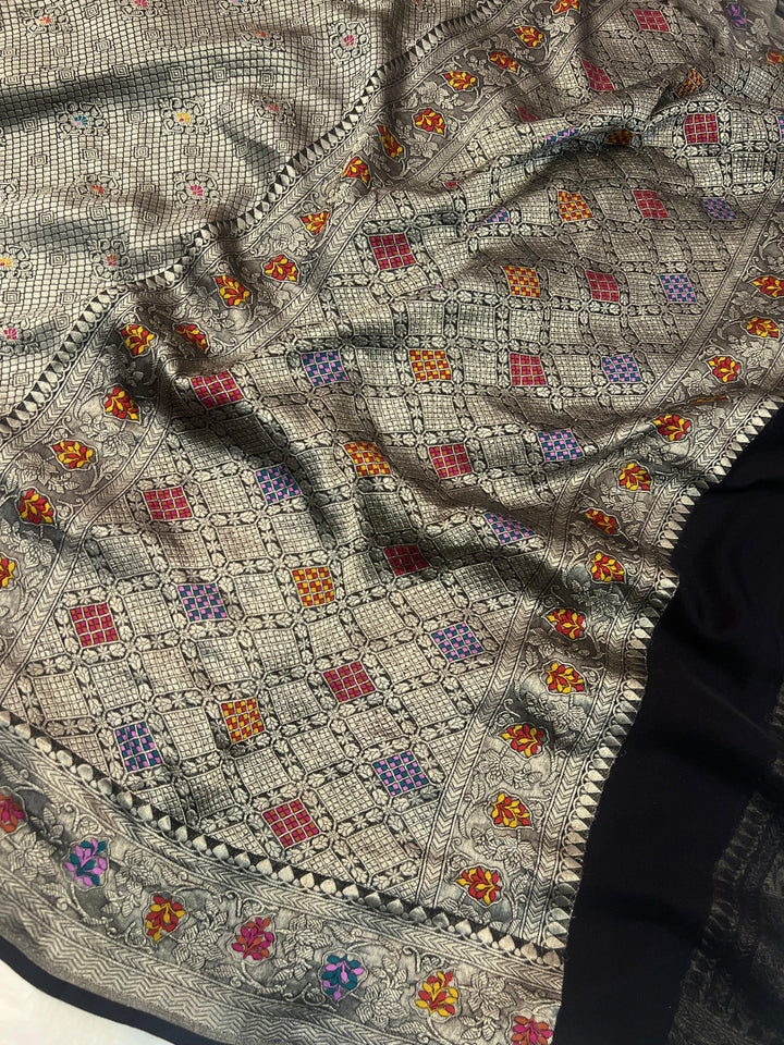 Black Pure Banarasi Handloom Khaddi Georgette Saree