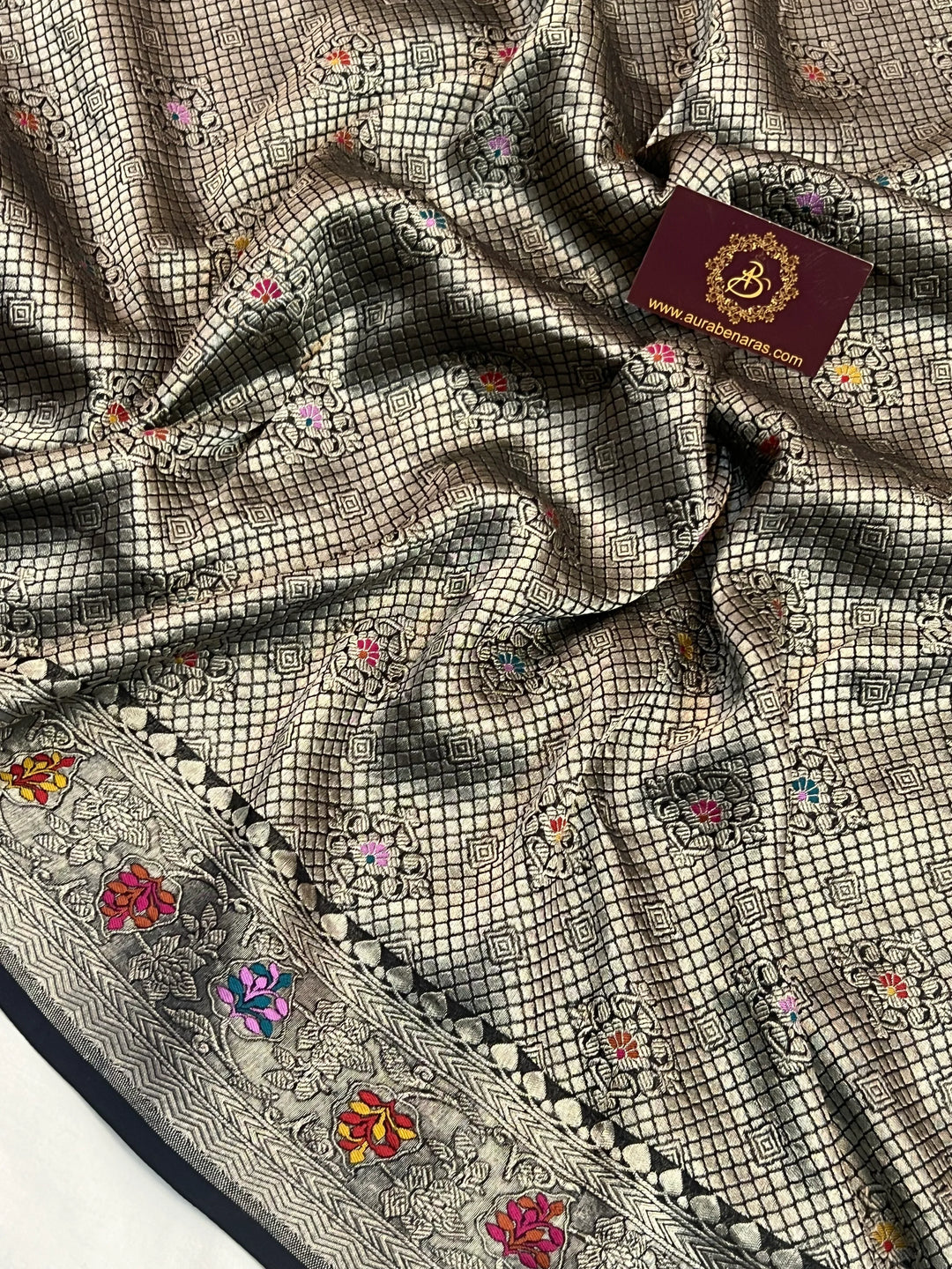 Black Khaddi Georgette Banarasi Saree with Geometric Jaal 