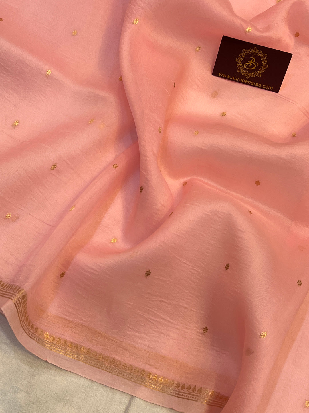 Peach Pure Kora Silk Handloom Banarasi Saree