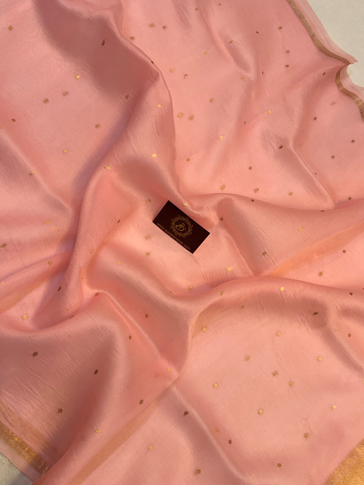 Peach Pure Kora Silk Handloom Banarasi Saree