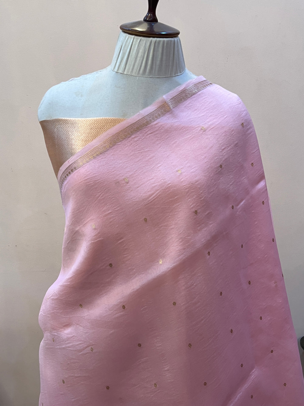 Peach Pure Kora Silk Handloom Banarasi Saree