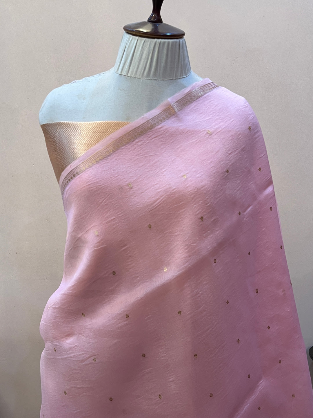 Peach Pure Kora Silk Handloom Banarasi Saree