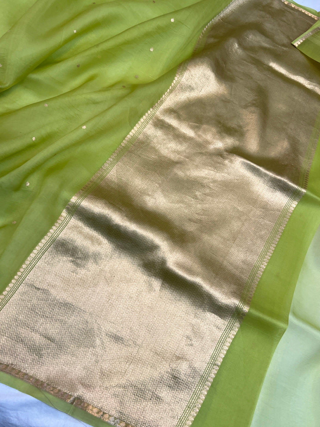 LIght Green Pure Kora Silk Handloom Banarasi Saree