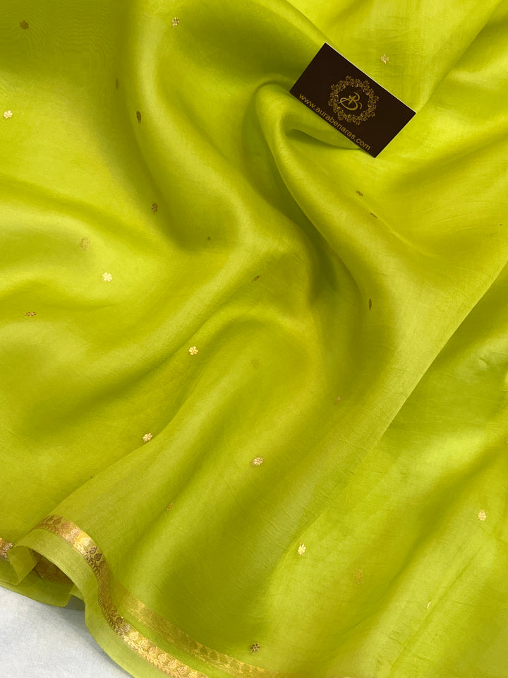 LIght Green Pure Kora Silk Handloom Banarasi Saree