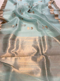 Pani Blue Pure Banarasi Handloom Silk Saree - Aura Benaras