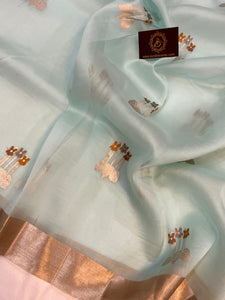 Pani Blue Pure Banarasi Handloom Silk Saree - Aura Benaras