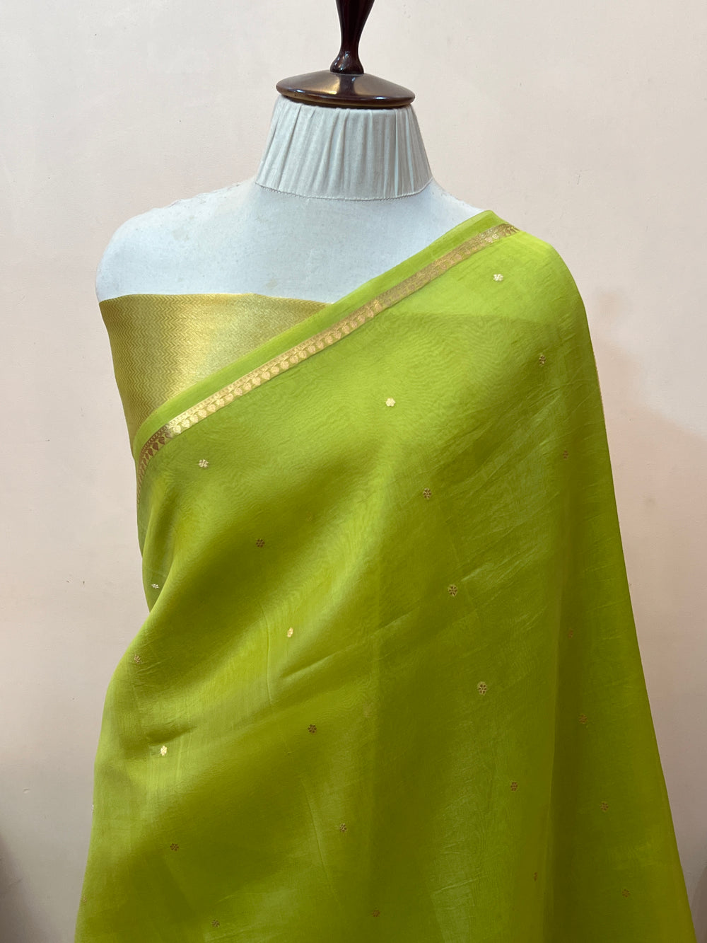 LIght Green Pure Kora Silk Handloom Banarasi Saree