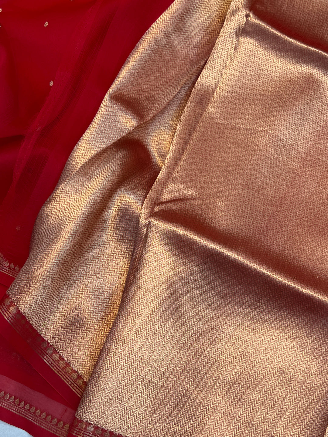 Deep Red Pure Kora Silk Handloom Banarasi Saree