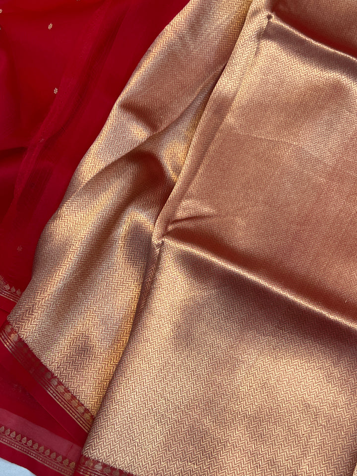 Deep Red Pure Kora Silk Handloom Banarasi Saree